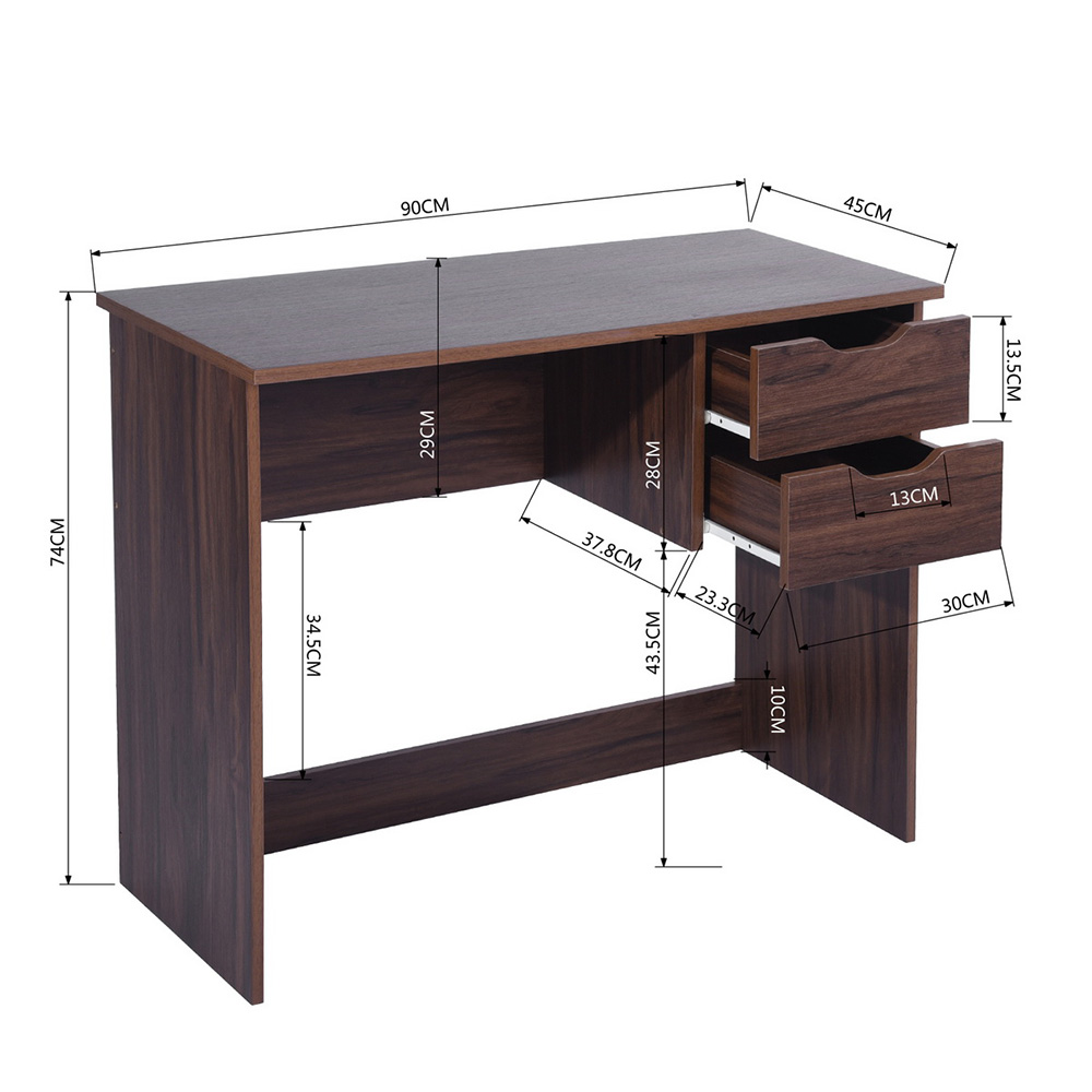 Home Office Computer Desk with 2 Side Drawers and Wooden Frame, for Game Room, Office, Study Room - Walnut