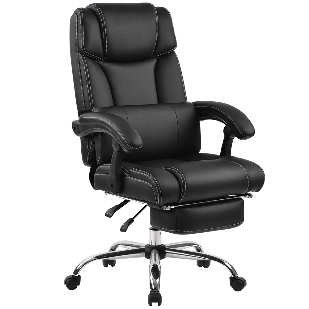 Home Office PU Leather Adjustable Rotatable Gaming Chair with Ergonomic Backrest and Footrest - Black