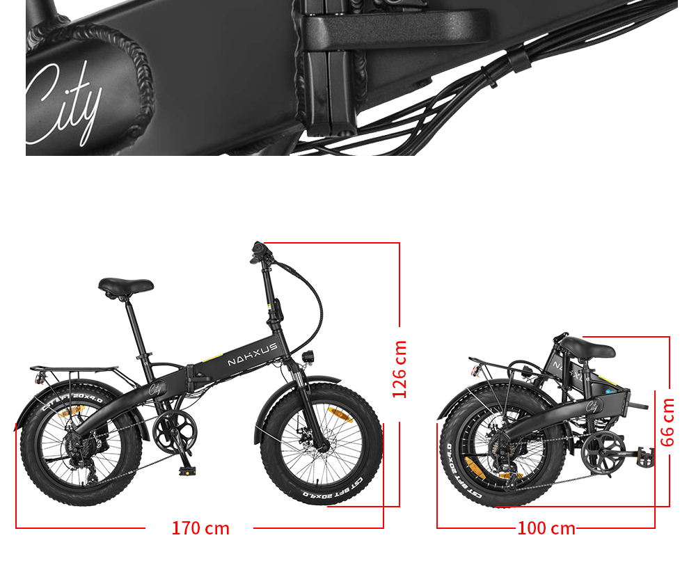NAKXUS 20F063 20 Inch Folding Electric Bike 350W Motor 25km/h Shimano 7-Speed Gears 10Ah Battery 50-55km Max range LED Headlamp Disc brake IP54 Waterproof  - Black