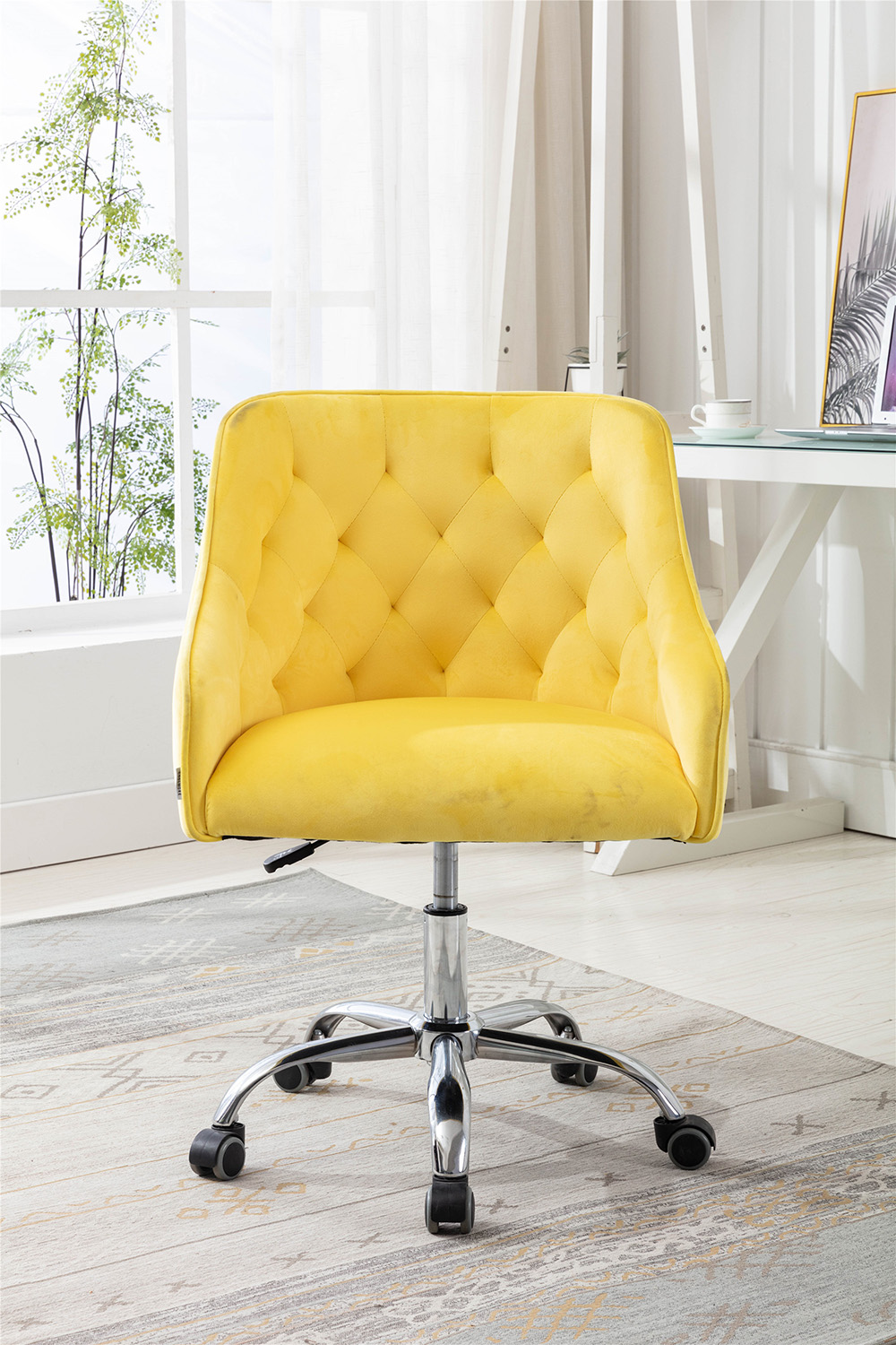 COOLMORE Modern Leisure Velvet Swivel Shell Chair Height Adjustable With Curved Backrest And Casters For Living Room, Bedroom, Dining Room, Office - Yellow 6 COOLMORE Modern Leisure Velvet Swivel Shell Chair Height Adjustable with Curved Backrest and Casters for Living Room, Bedroom, Dining Room, Office - Yellow