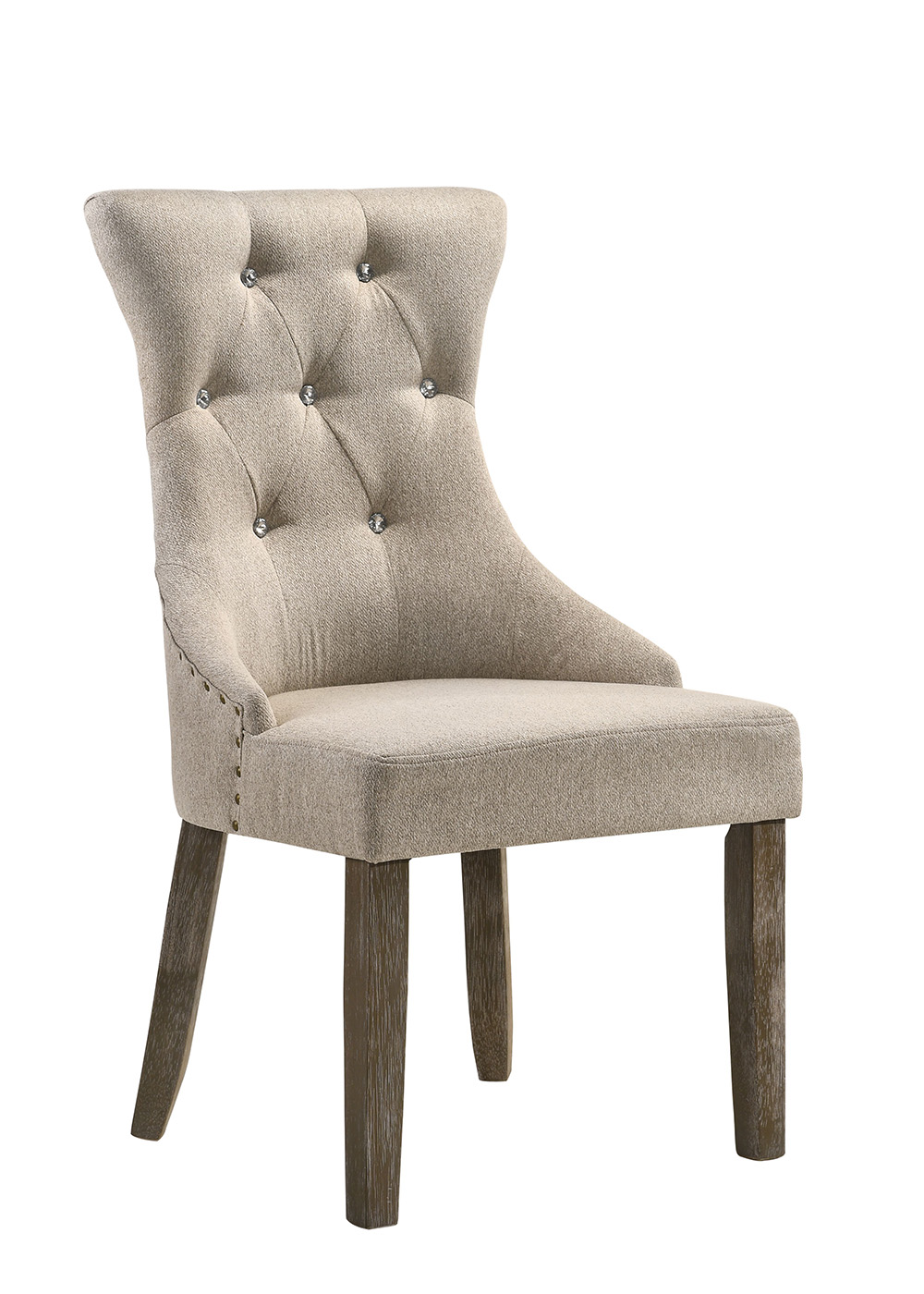 ACME Gabrian Fabric Upholstered Dining Chair Set of 2, with Button Tufted Backrest, and Wood Legs, for Restaurant, Cafe, Tavern, Office, Living Room - Gray