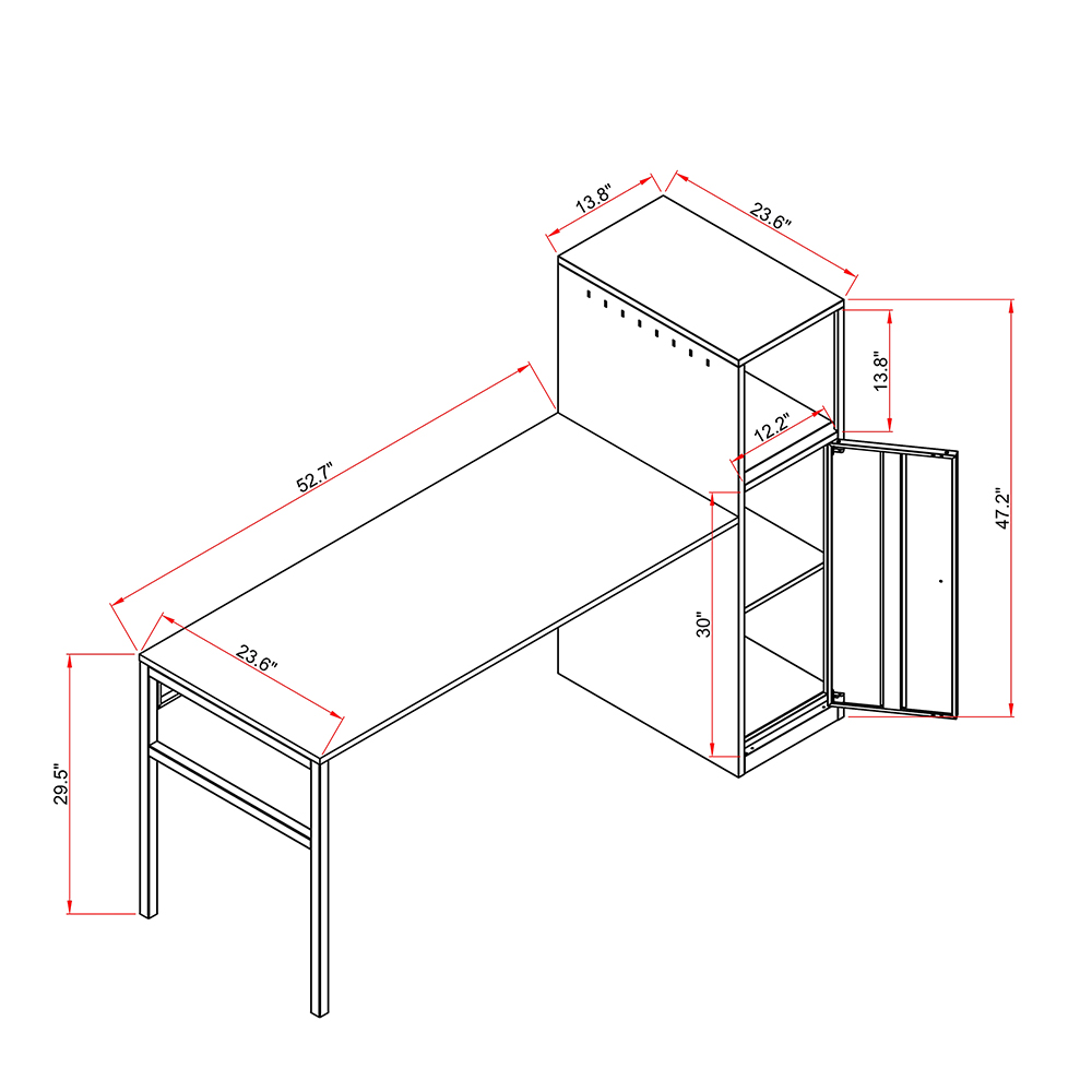 Home Office Computer Desk with Metal Storage Cabinet and MDF Tabletop, for Game Room, Office, Study Room - White