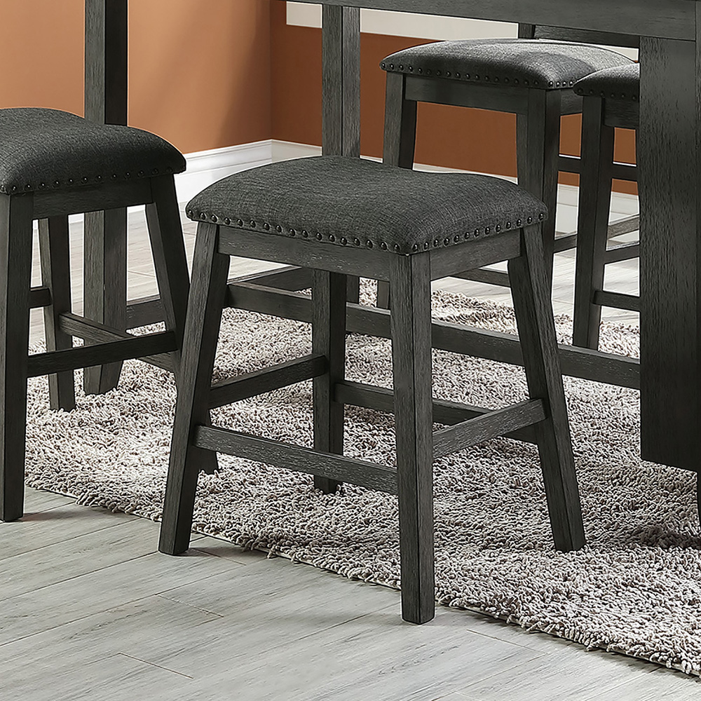 Linen Fabric Upholstered Dining Stool Set of 2, with Wood Frame, for Restaurant, Cafe, Tavern, Office, Living Room - Gray