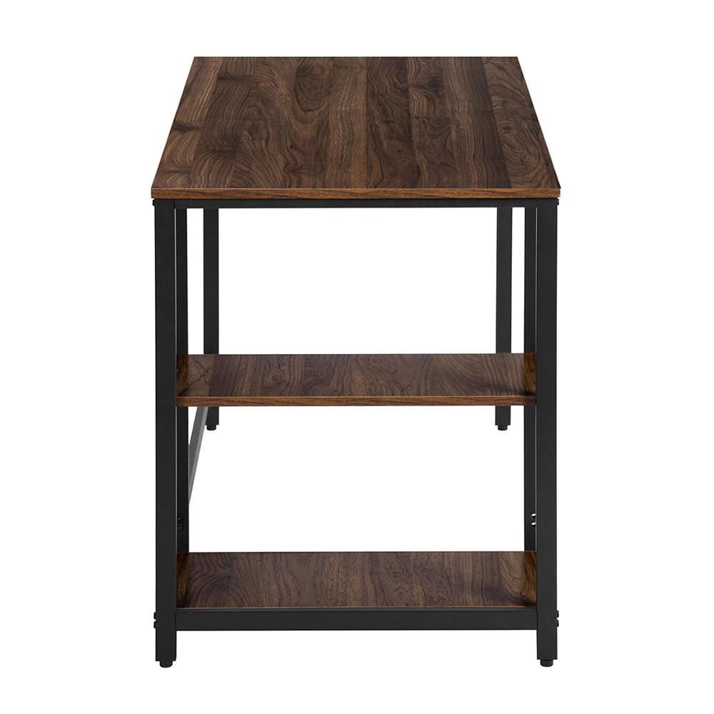 Home Office 47" Computer Desk with 2-Layer Storage Shelf, Wooden Tabletop and Metal Frame, for Game Room, Office, Study Room - Walnut