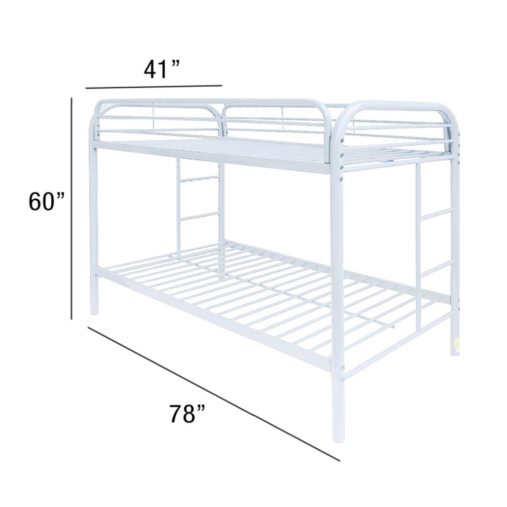 ACME Thomas Twin-Over-Twin Size Bunk Bed Frame with Ladder, and Metal Slats Support, No Spring Box Required, for Kids, Teens (Frame Only) - White