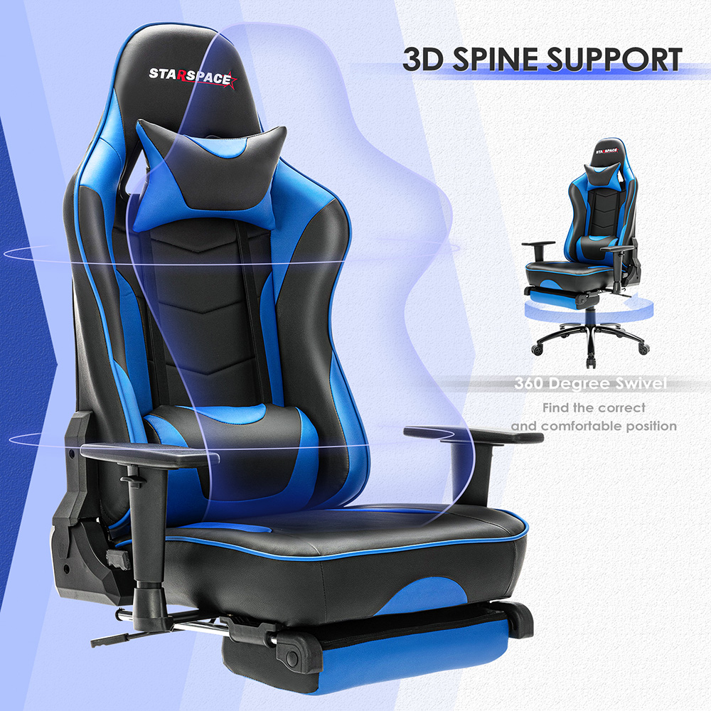 STARSPACE Home Office PU Leather Rotatable Massage Gaming Chair Height Adjustable with Ergonomic High Backrest and Footrest - Blue