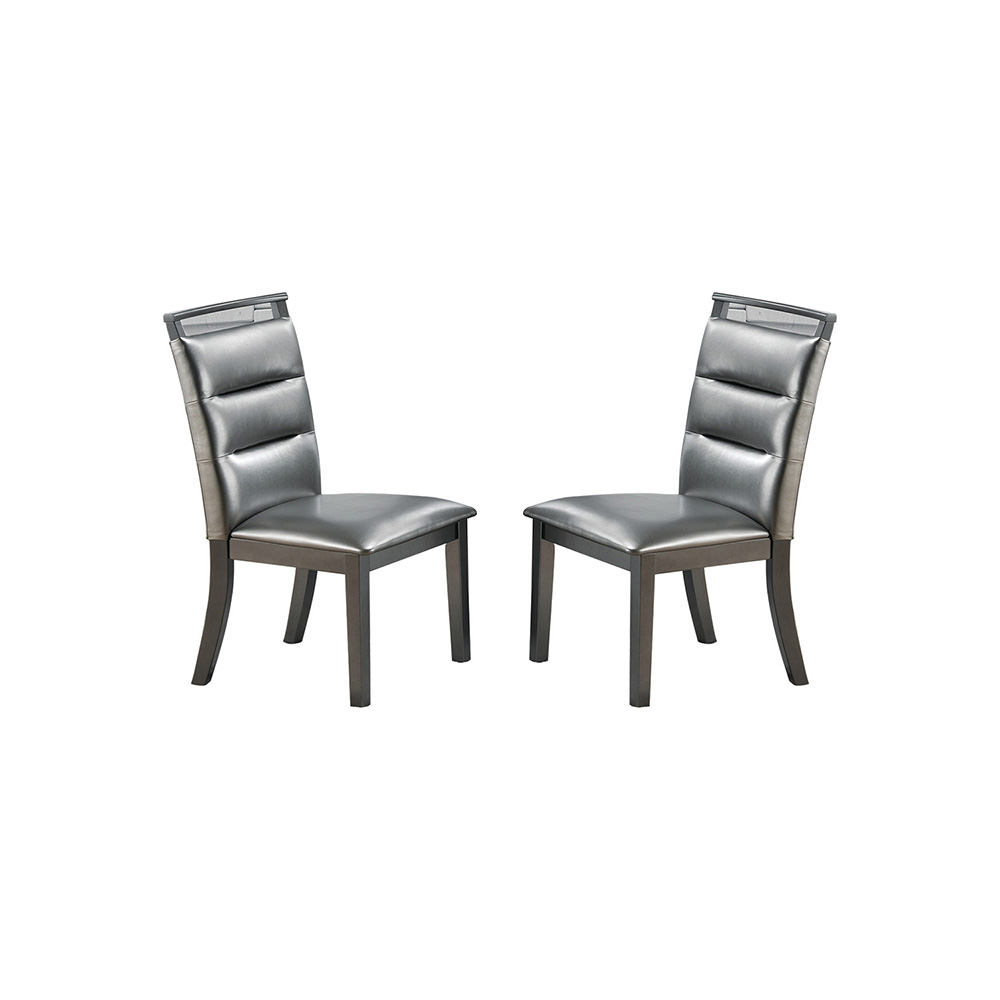 Faux Leather Upholstered Dining Chair Set of 2, with Wooden Legs, for Restaurant, Cafe, Tavern, Office, Living Room - Gray