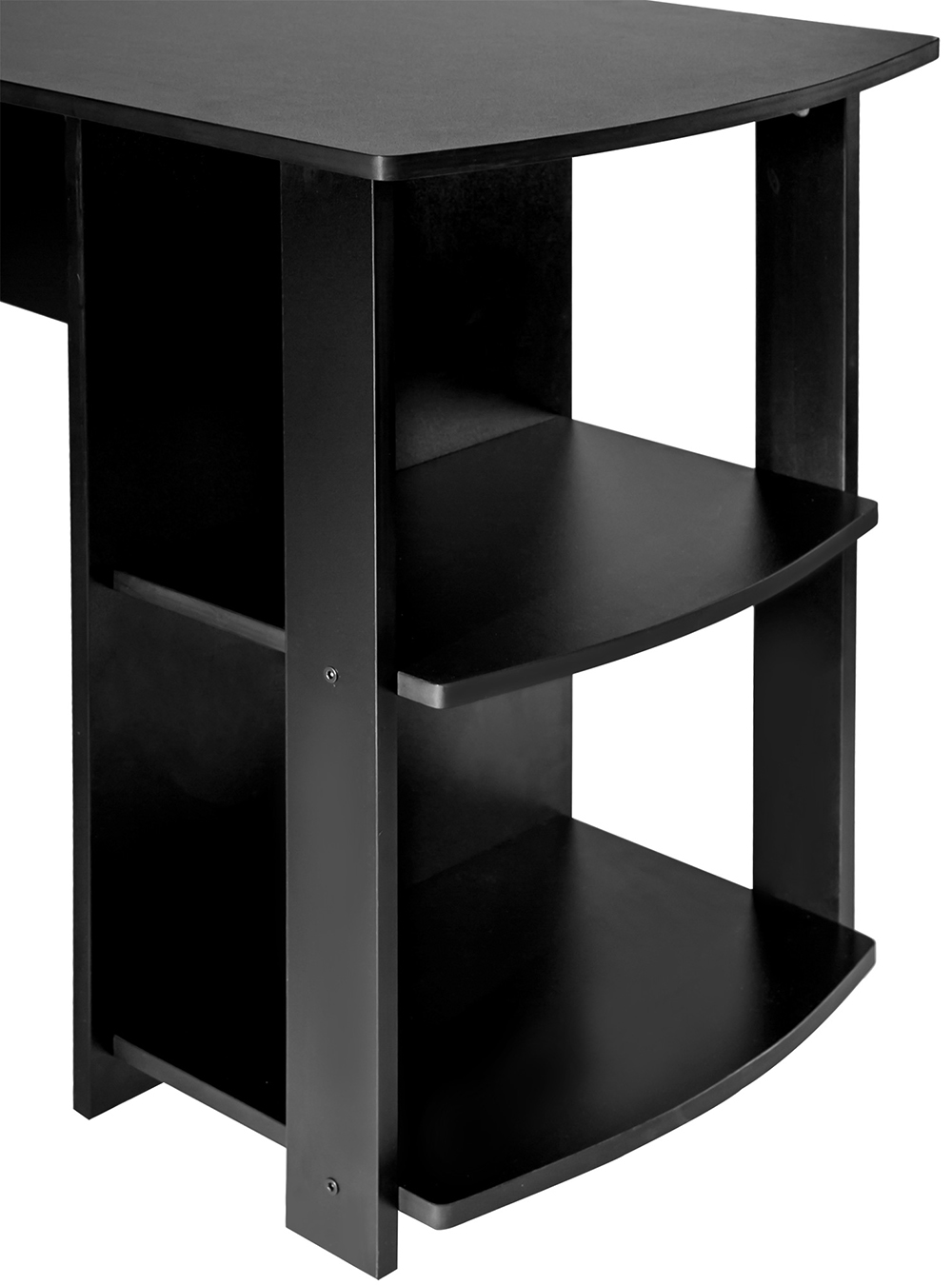 Home Office L-Shaped Computer Desk with Storage Shelf, and Particle Board Frame, for Game Room, Office, Study Room - Black