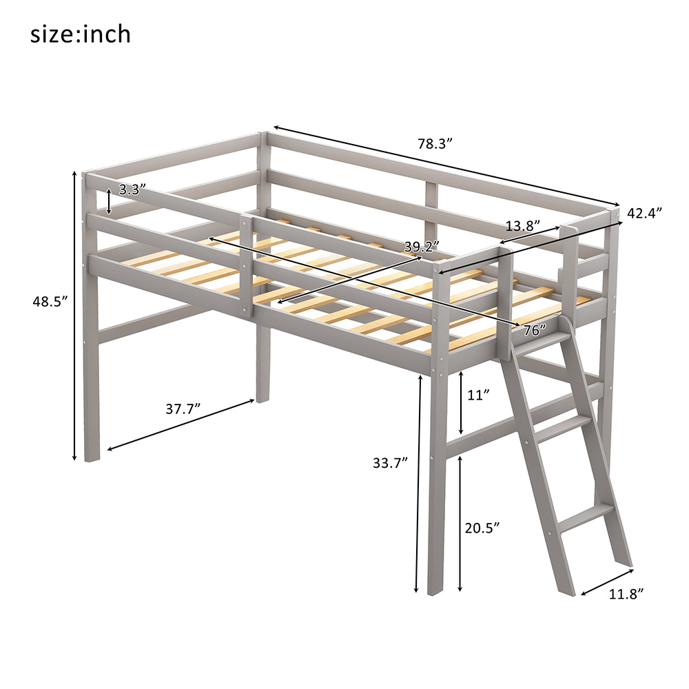 Twin-Size Loft Bed Frame With Ladder, And Wooden Slats Support, For Kids, Teens, Boys, Girls (Frame Only) - Gray 10 Twin-Size Loft Bed Frame with Ladder, and Wooden Slats Support, for Kids, Teens, Boys, Girls (Frame Only) - Gray