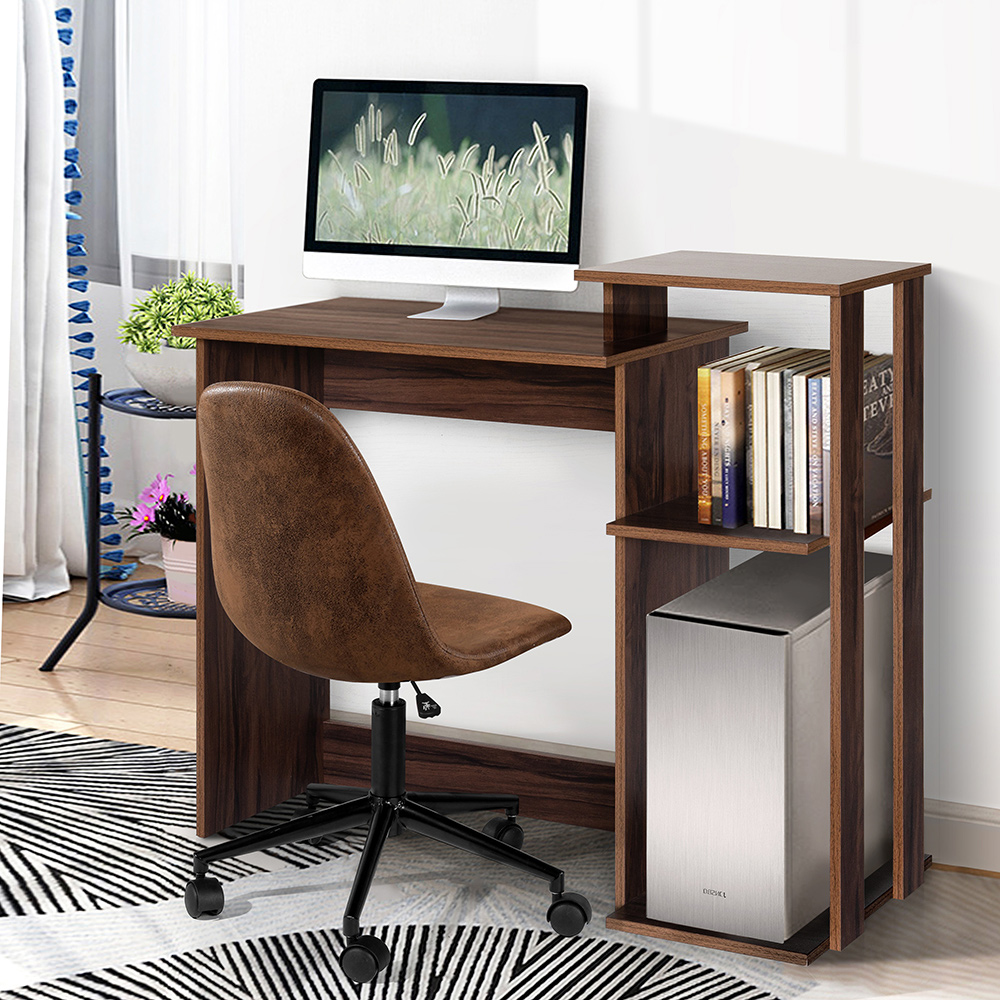 Home Office Computer Desk with Storage Shelves and Wooden Frame, for Game Room, Office, Study Room - Brown