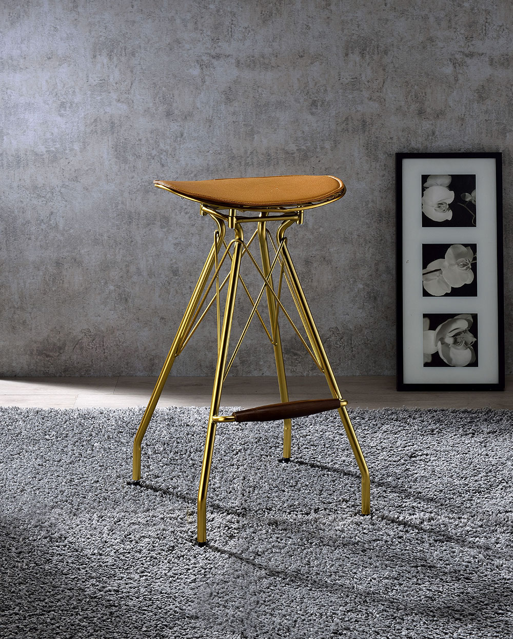 ACME Dragea PU Upholstered Bar Stool Set of 2, with Metal Frame, for Restaurant, Cafe, Tavern, Office, Living Room - Gold