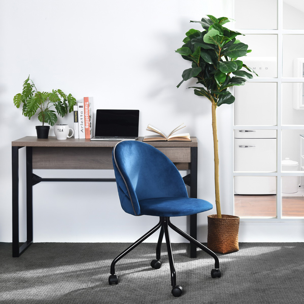 Modern Leisure Velvet Upholstered Swivel Chair Height Adjustable with Curved Backrest and Casters for Living Room, Bedroom, Dining Room, Office - Navy