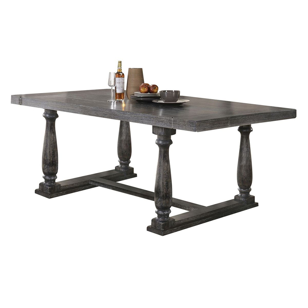 ACME Bernard Dining Table with Wooden Tabletop and Wooden Trestle Base, for Restaurant, Cafe, Tavern, Living Room - Gray