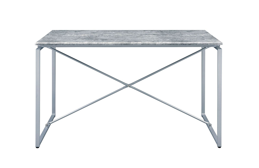ACME Jurgen Dining Table with Wooden Tabletop and Metal Legs, for Restaurant, Cafe, Tavern, Living Room - Silver