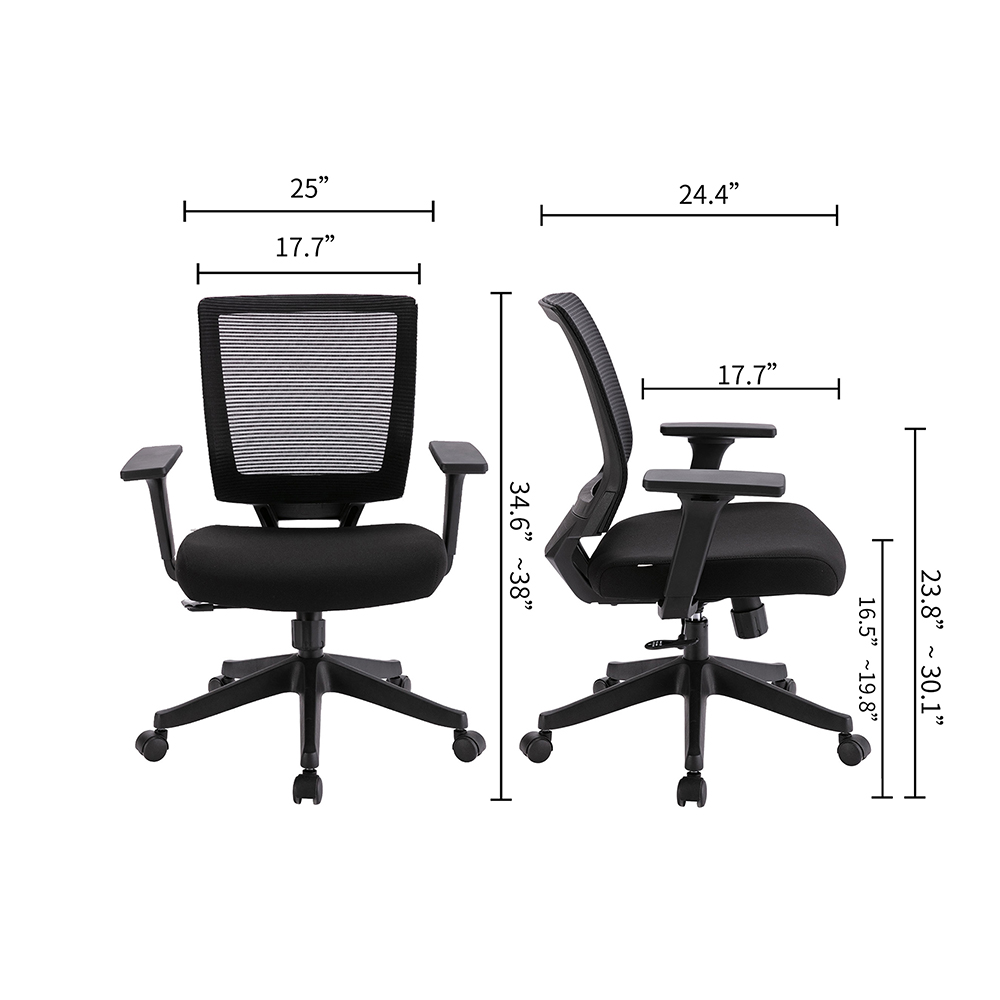 Home Office Mesh Adjustable Rotatable Chair with Ergonomic Backrest and Lumbar Support - Black