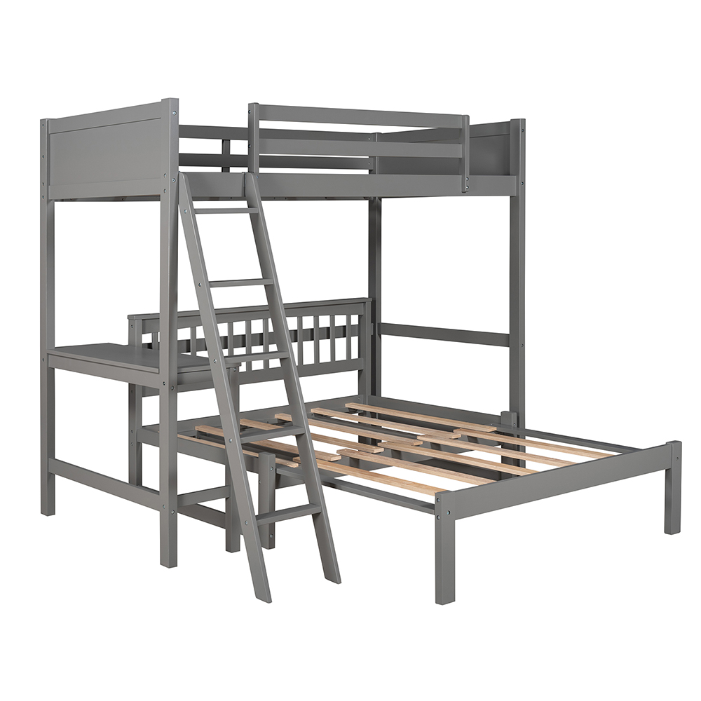 Twin-Size Loft Bed Frame with Convertible Lower Bed, Desk, Ladder, and Wooden Slats Support, for Kids, Teens, Boys, Girls (Frame Only) - Gray