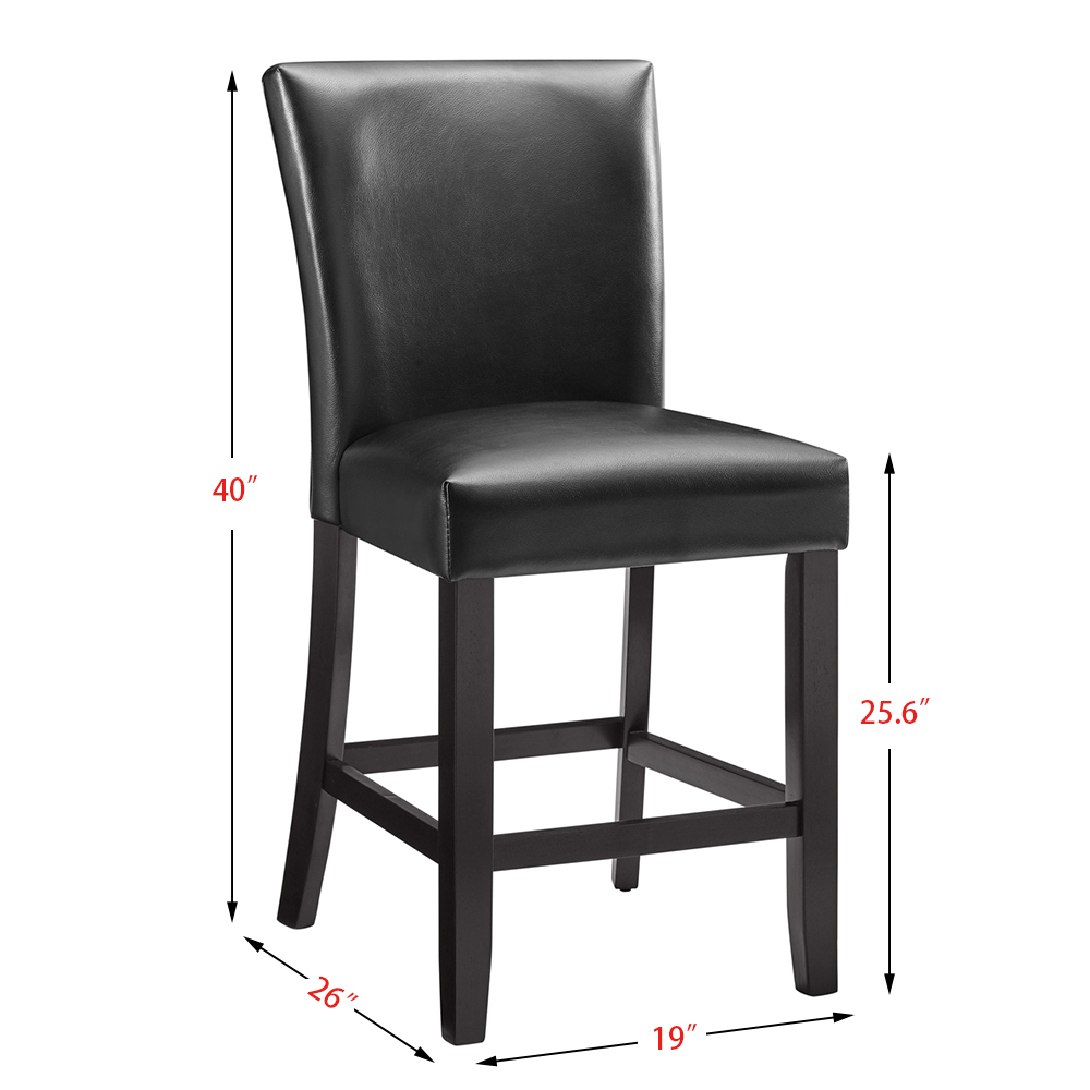 PU Backrest Dining Chair Set of 2, with Wooden Frame, for Restaurant, Cafe, Tavern, Office, Living Room - Black