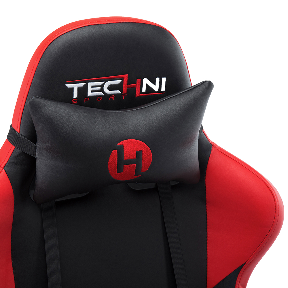 Techni Home Office PU Leather Adjustable Rotatable Gaming Chair with Ergonomic High Backrest and Lumbar Support - Red + Black
