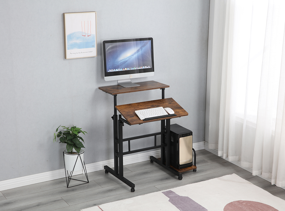 Home Office Computer Desk with Wooden Tabletop and Metal Frame, for Game Room, Office, Study Room - Brown