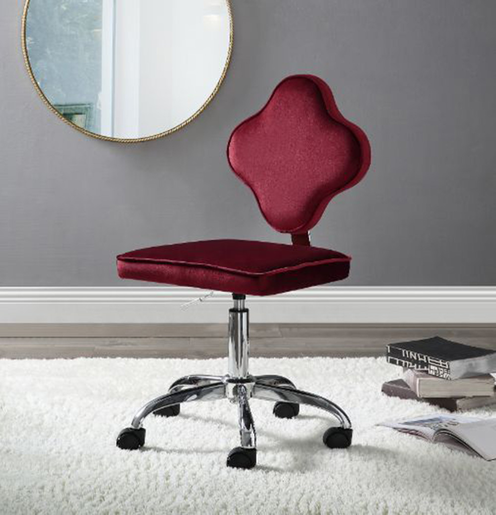 ACME Clover Modern Leisure Velvet Swivel Chair Height Adjustable with Backrest and Casters for Living Room, Bedroom, Dining Room, Office - Red