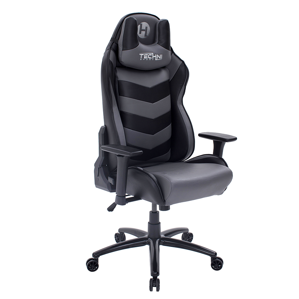 Techni TS-61 Home Office Adjustable Rotatable Gaming Chair with Ergonomic High Backrest and Casters - Black + Gray