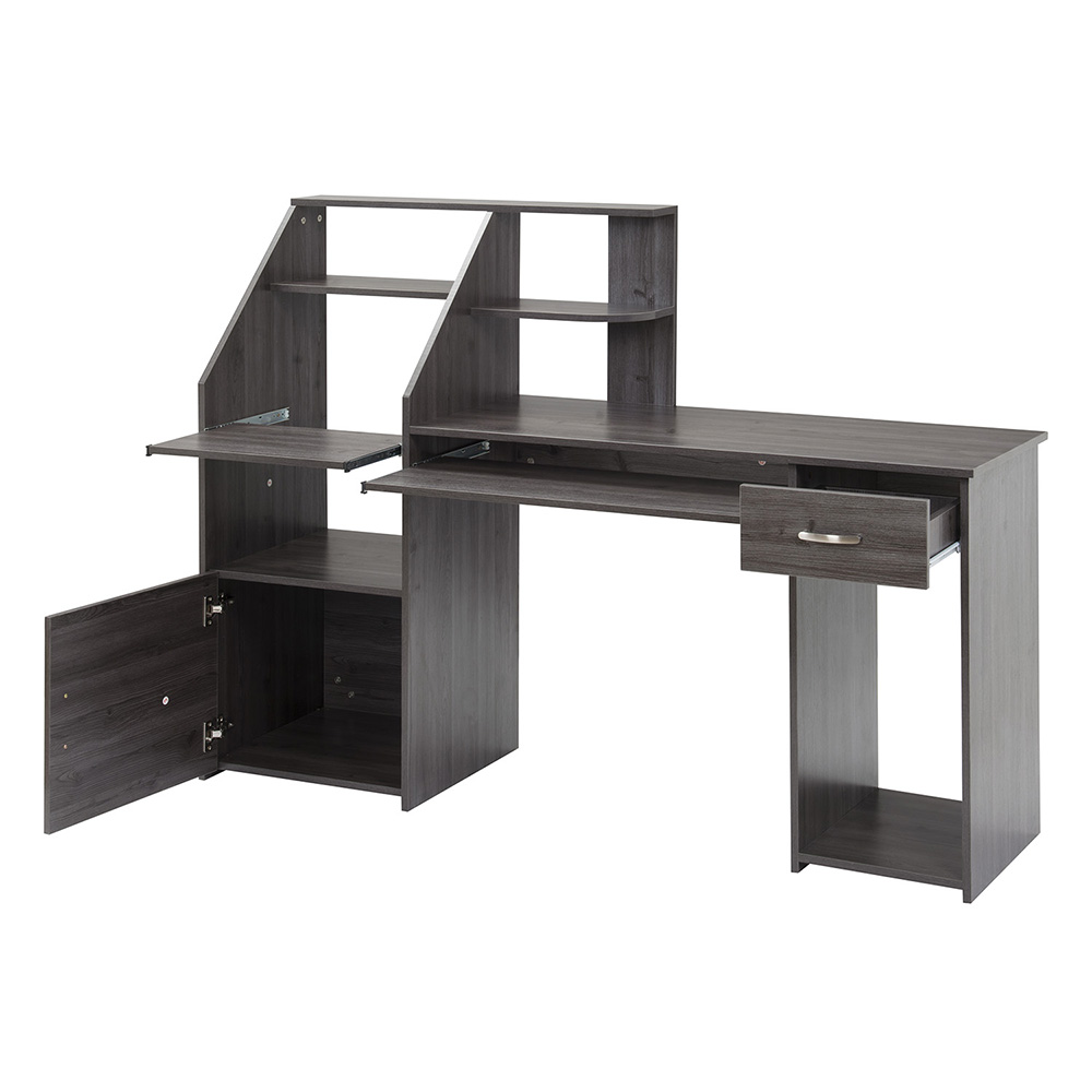 Home Office Computer Desk with Storage Cabinet and Pull-Out Keyboard Tray, for Game Room, Office, Study Room - Gray