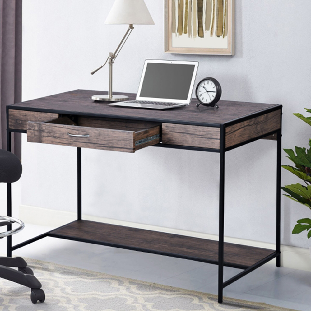 Home Office 43.3"L Computer Desk with 1 Storage Drawer, Wooden Tabletop and Metal Frame, for Game Room, Office, Study Room - Walnut