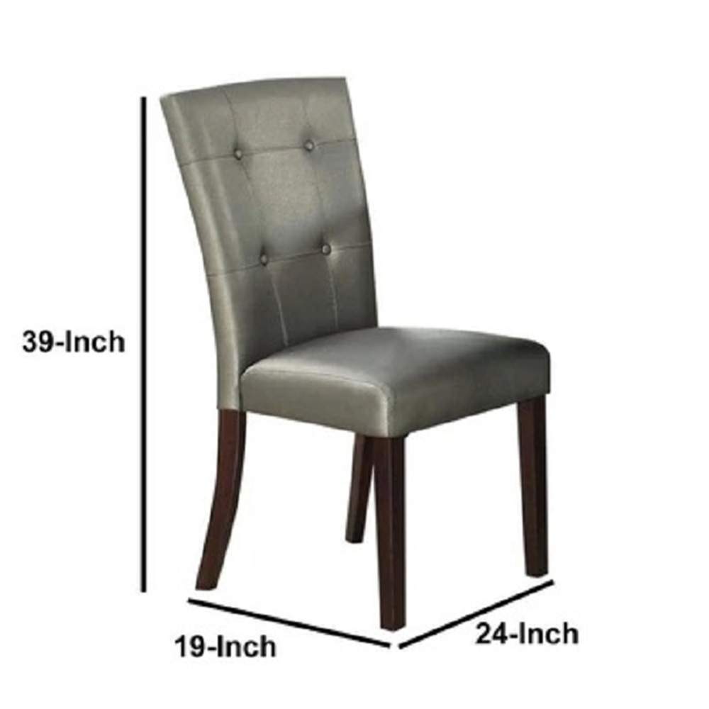 Faux Leather Upholstered Dining Chair Set of 2, with Tufted Backrest, and Wooden Legs, for Restaurant, Cafe, Tavern, Office, Living Room - Silver