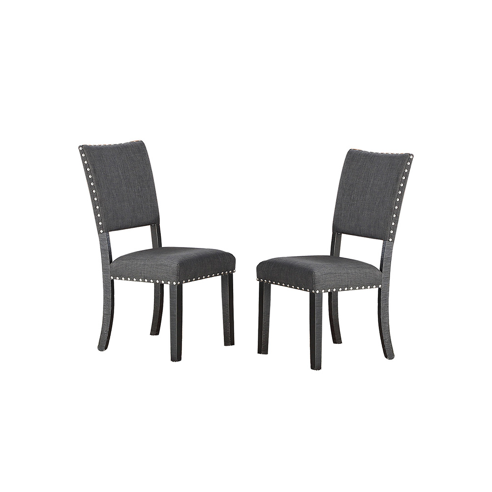 Fabric Upholstered Dining Chair Set of 2, with Nailhead Trim, and Wooden Legs, for Restaurant, Cafe, Tavern, Office, Living Room - Black