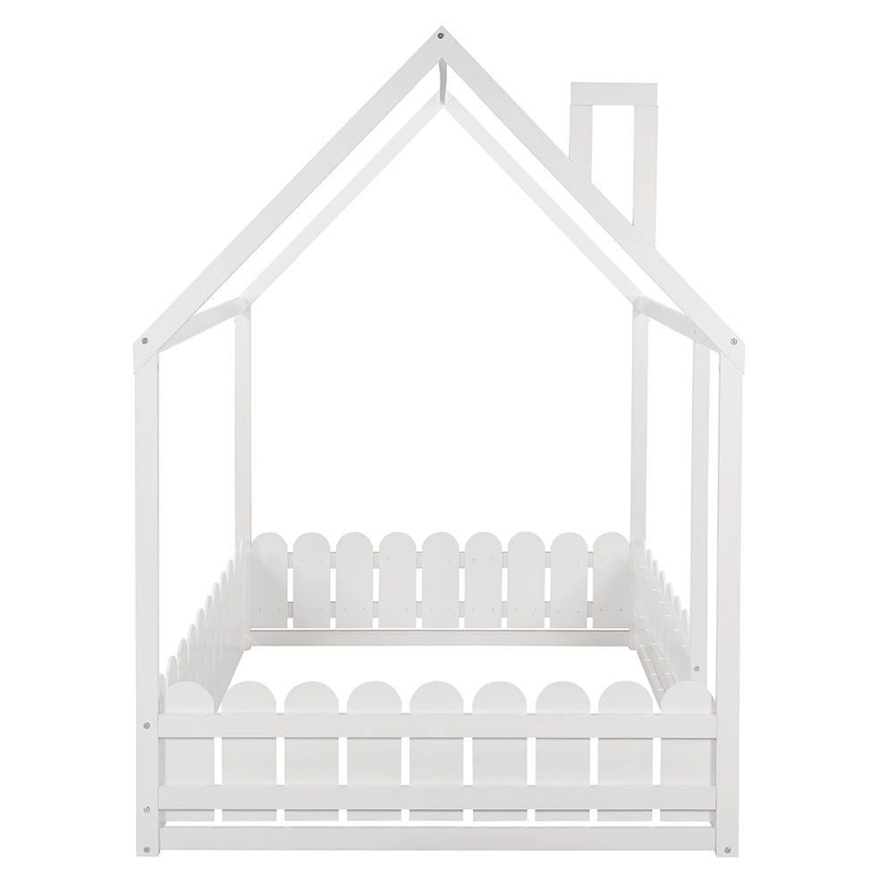 Full-Size House-Shaped Bed Frame With Fence, Box Spring Needed, For Kids, Teens, Girls, Boys (Only Frame) - White 8 Full-Size House-Shaped Bed Frame with Fence, Box Spring Needed, for Kids, Teens, Girls, Boys (Only Frame) - White