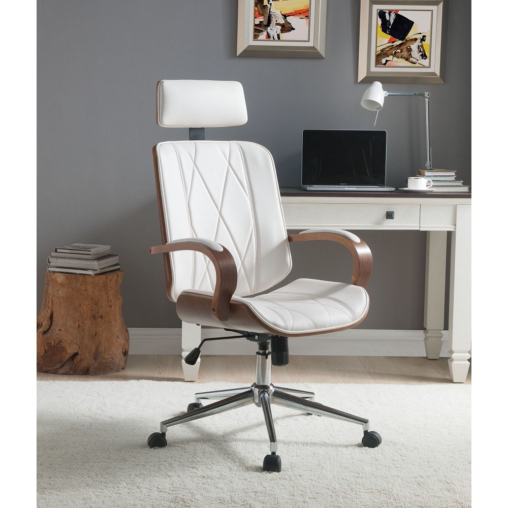 ACME Yoselin Modern Leisure PU Swivel Chair Height Adjustable with High Backrest and Casters for Living Room, Bedroom, Dining Room, Office - White
