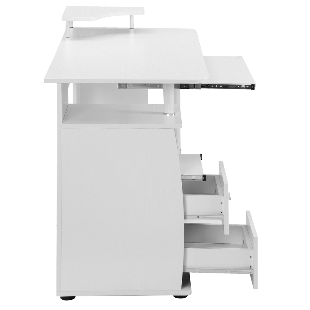 Home Office Computer Desk with Keyboard Tray and Storage Drawers, for Game Room, Office, Study Room - White