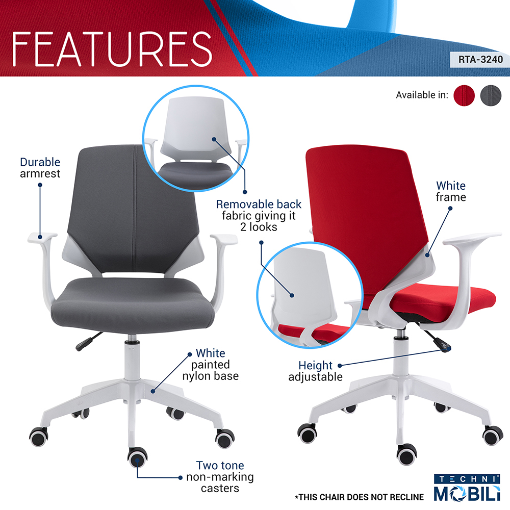 Techni Home Office Fabric Adjustable Rotatable Chair With Ergonomic Backrest And Casters - Red 10 Techni Home Office Fabric Adjustable Rotatable Chair with Ergonomic Backrest and Casters - Red