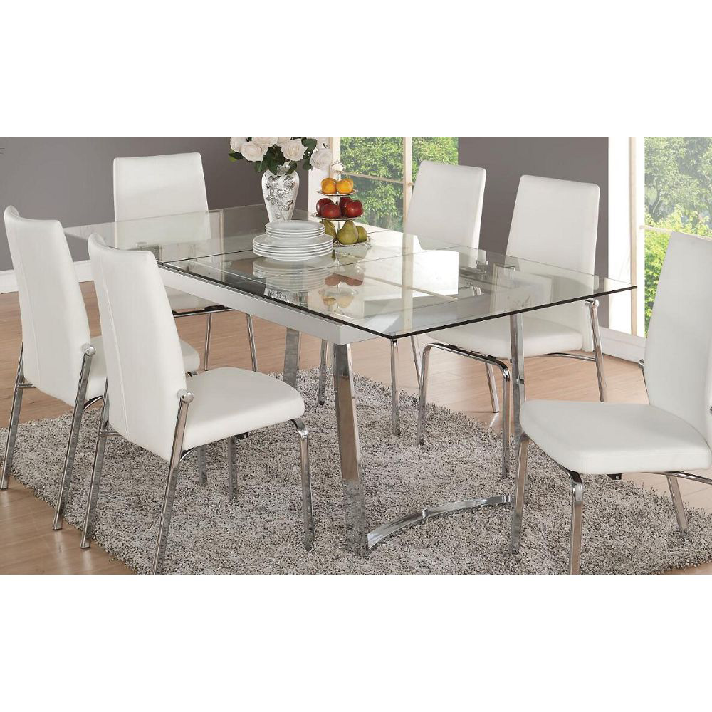 ACME Osias Rectangle Dining Table with Tempered Glass Tabletop and Chrome Legs, for Restaurant, Cafe, Tavern, Living Room - Transparent