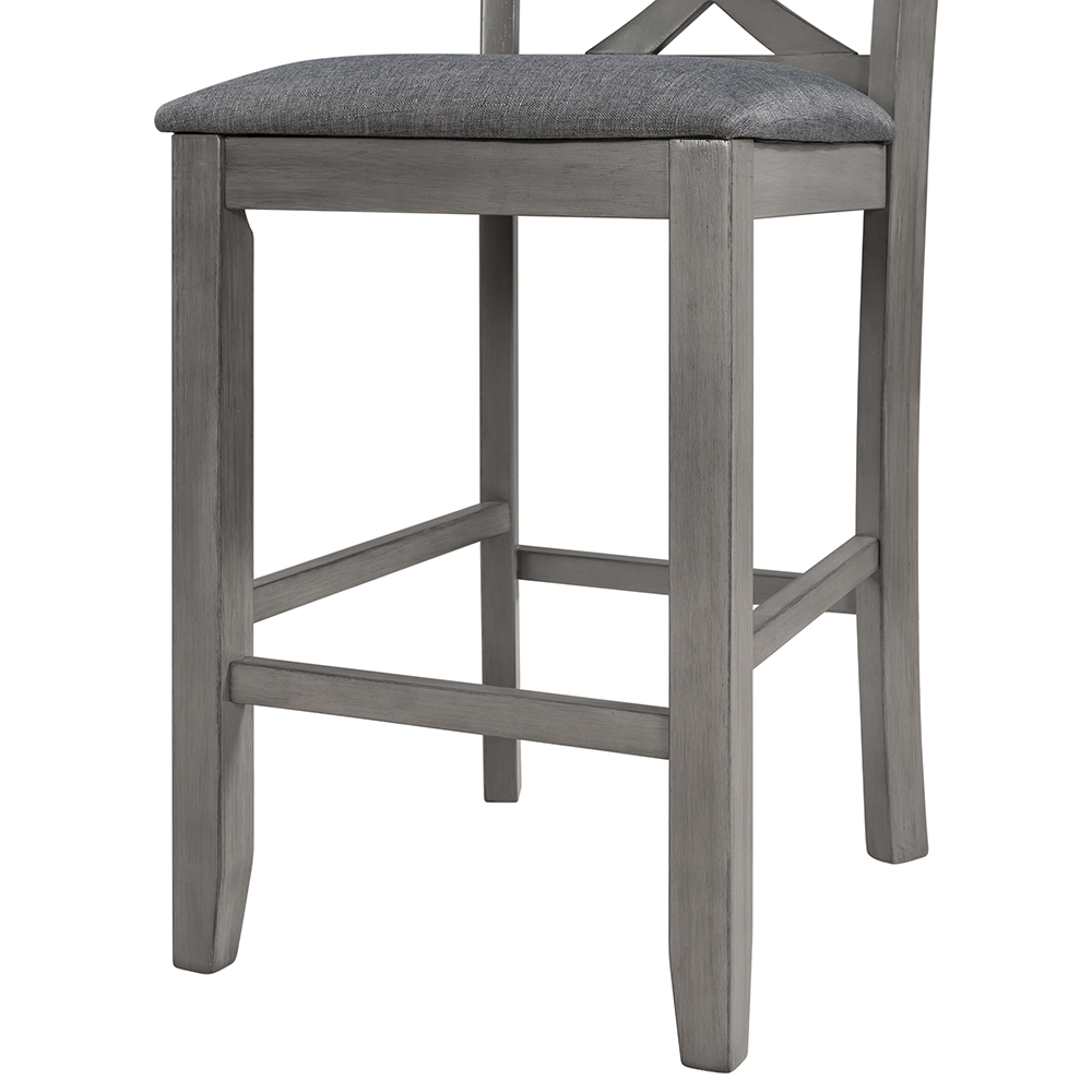 TOPMAX Upholstered Counter Height Dining Chair Set of 2, with Cross Back, and Wooden Frame, for Restaurant, Cafe, Tavern, Office, Living Room - Gray