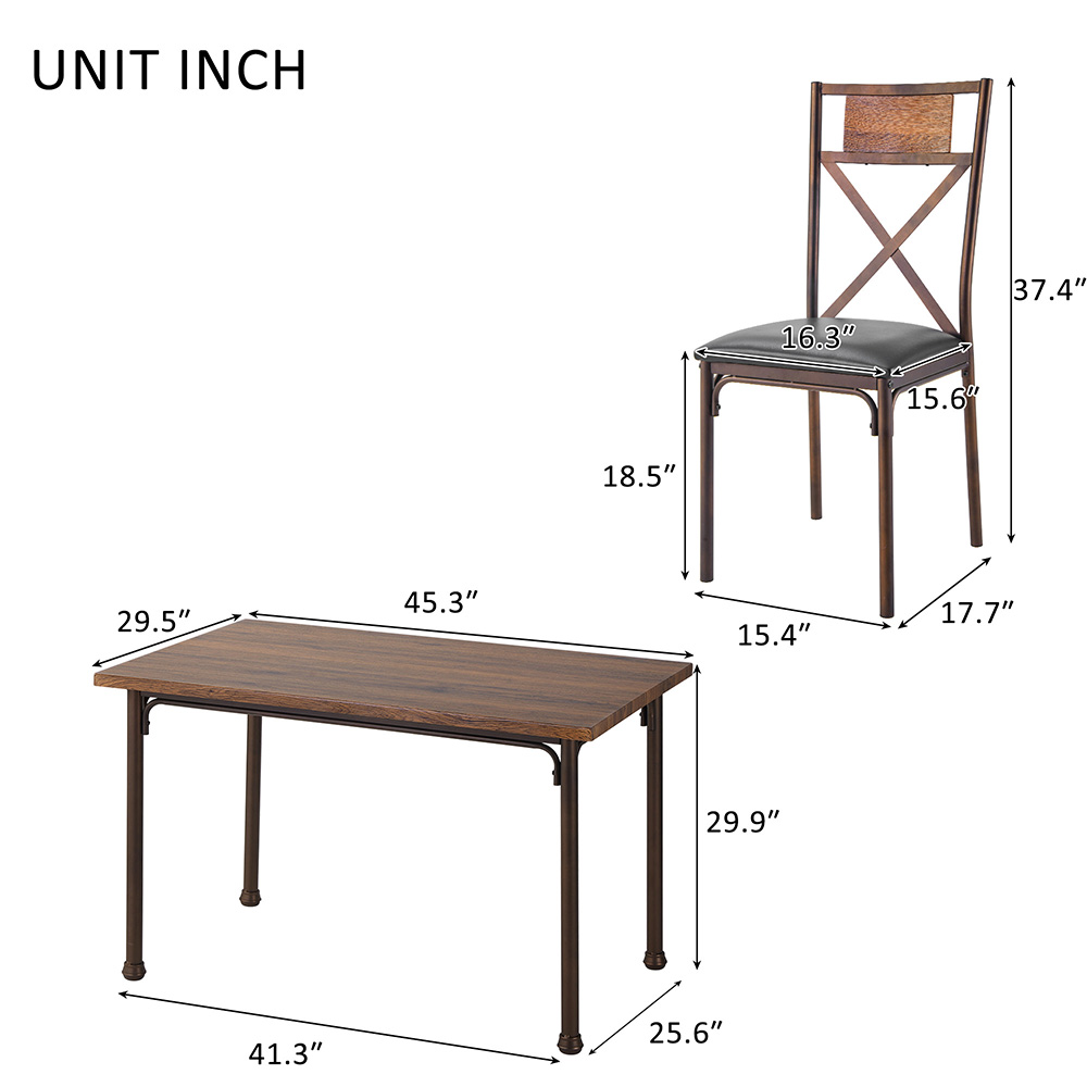 TREXM 5 Piece Dining Set, Including 1 Wooden Table, and 4 Padded Chairs, for Family, Apartment, Studio, Kitchen - Brown