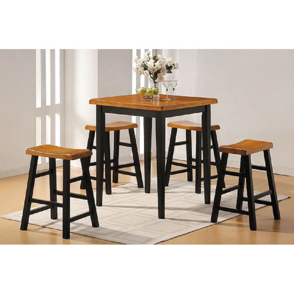 ACME Gaucho 5 Piece Dining Set, Including 1 Counter Height Table, and 4 Stools, for Small Apartment, Studio, Kitchen - Oak + Black