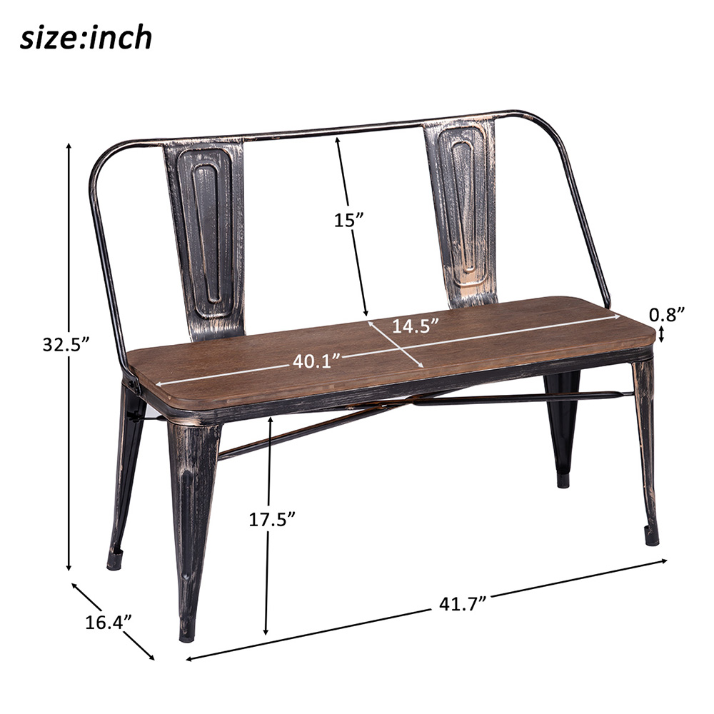 TREXM 2 Piece Dining Set, Including 1 Rectangular Table, and 1 Bench with Metal Legs, for Small Apartment, Studio, Kitchen - Brown