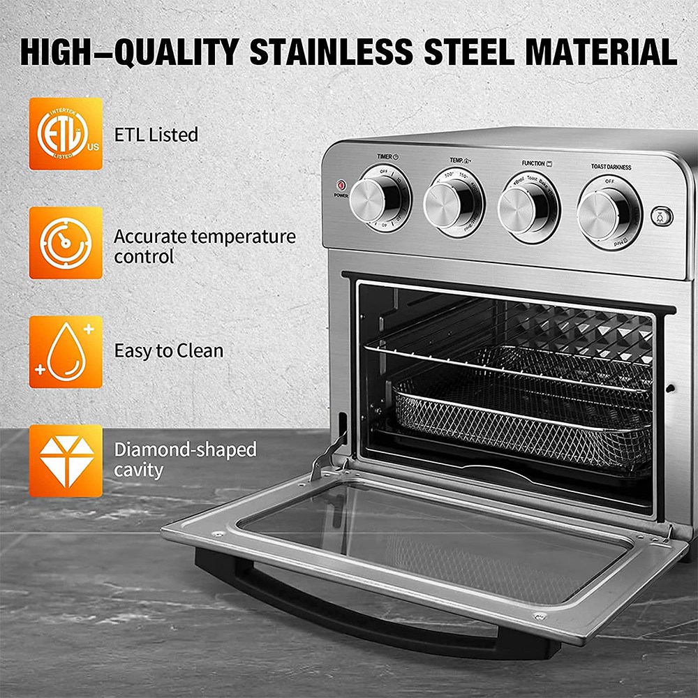 GEEK GTO23 Air Oven 24QT Capacity 1700W Power Easy to Clean for Heating, Grilling, Frying, Baking - Silver