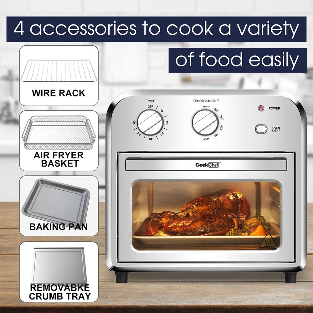 GEEK GTO10 Air Oven 10.5 QT/10L Capacity 1500W Power Easy to Clean for Heating, Grilling, Frying, Baking - Silver
