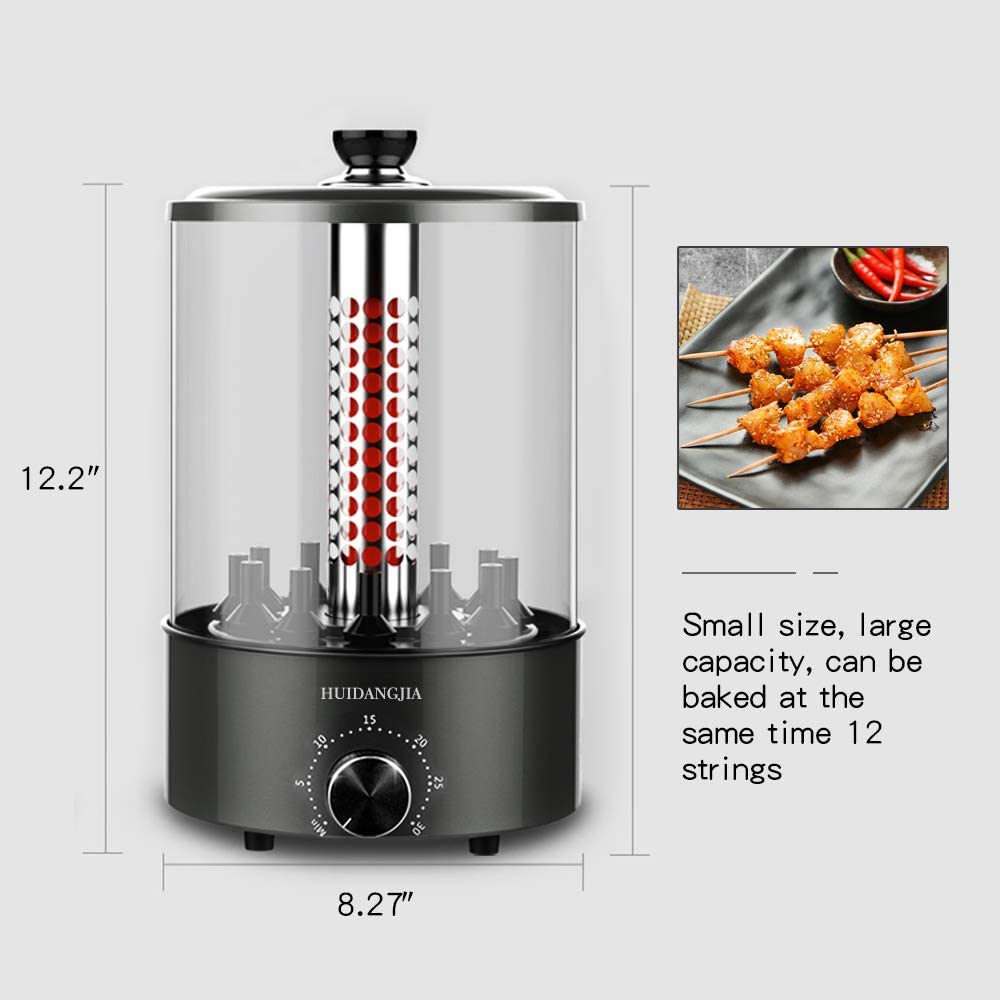HUIDANGJIA Vertical Multifunctional Smokeless Electric Oven 1100W Power with Timing Function Easy to Operate and Clean - Black