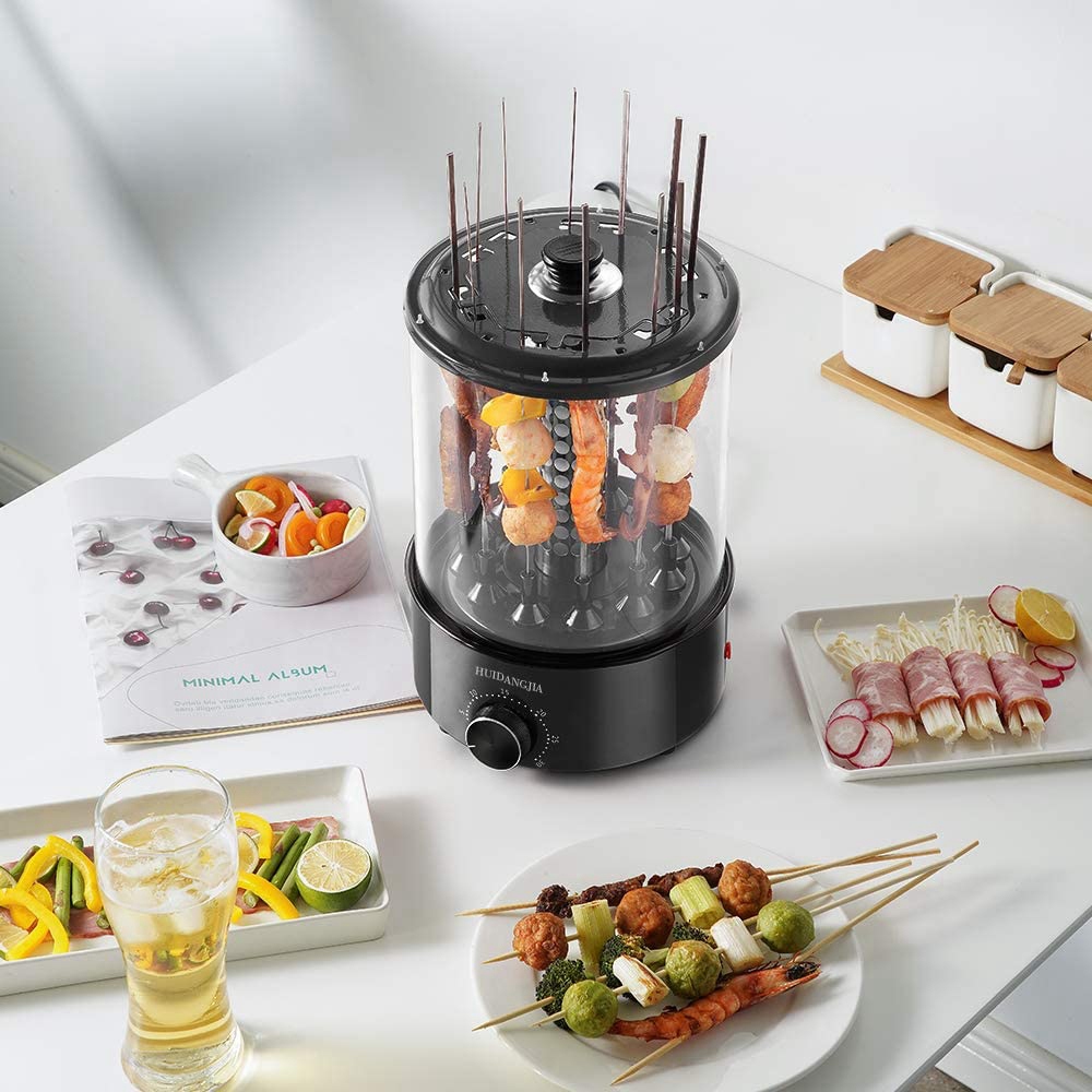 HUIDANGJIA Vertical Multifunctional Smokeless Electric Oven 1100W Power with Timing Function Easy to Operate and Clean - Black