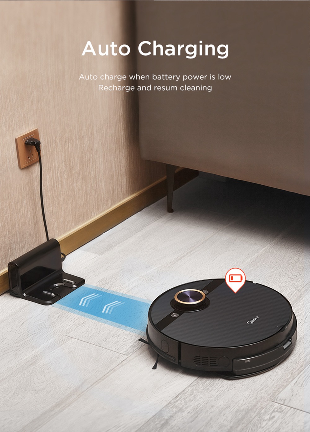 Midea M7 Pro Robot Vacuum Cleaner 4000Pa Strong Suction Vibrating Mopping LDS Navigation 5200mAh Battery 150Mins Runtime APP Intelligent Control - Black