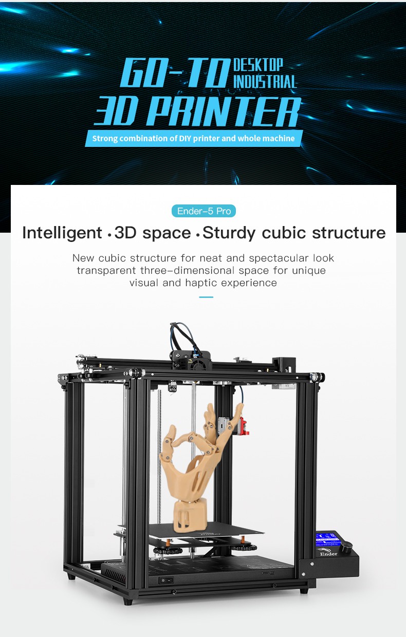 Impressora oficial Creality Ender 5 Pro 3D, atualização da placa-mãe silenciosa com extrusora de metal, tubo Capricorn Premium XS Bowden, eixo Y duplo