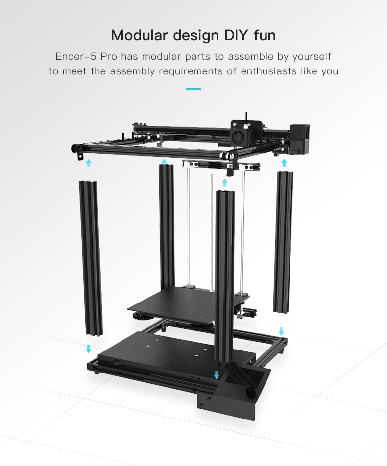 Impressora oficial Creality Ender 5 Pro 3D, atualização da placa-mãe silenciosa com extrusora de metal, tubo Capricorn Premium XS Bowden, eixo Y duplo
