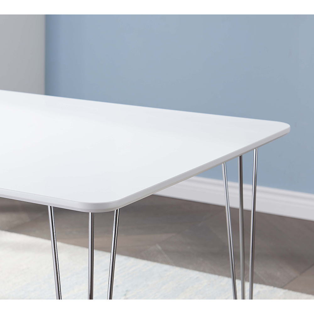 55.16" Rectangle Dining Table with Wooden Tabletop and Chrome Legs, for Restaurant, Cafe, Tavern, Living Room - White