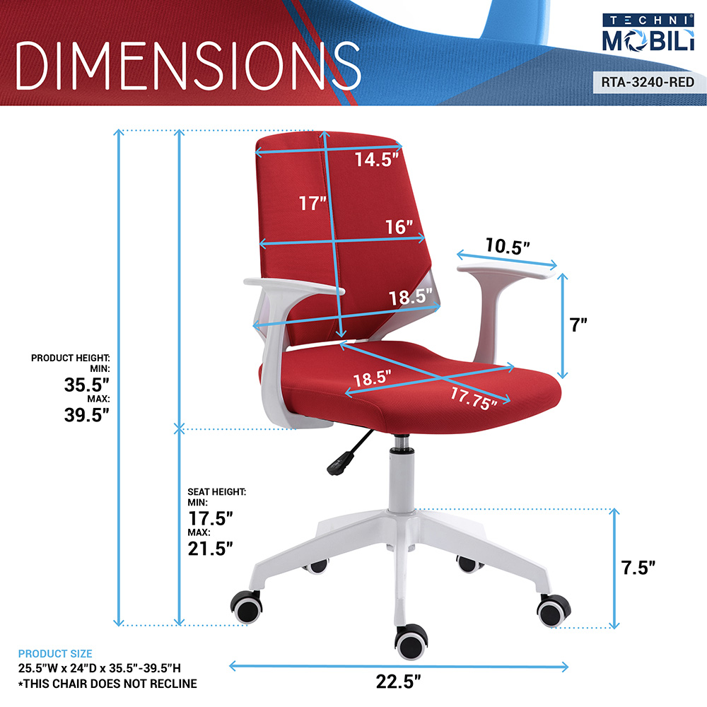 Techni Home Office Fabric Adjustable Rotatable Chair With Ergonomic Backrest And Casters - Red 8 Techni Home Office Fabric Adjustable Rotatable Chair with Ergonomic Backrest and Casters - Red