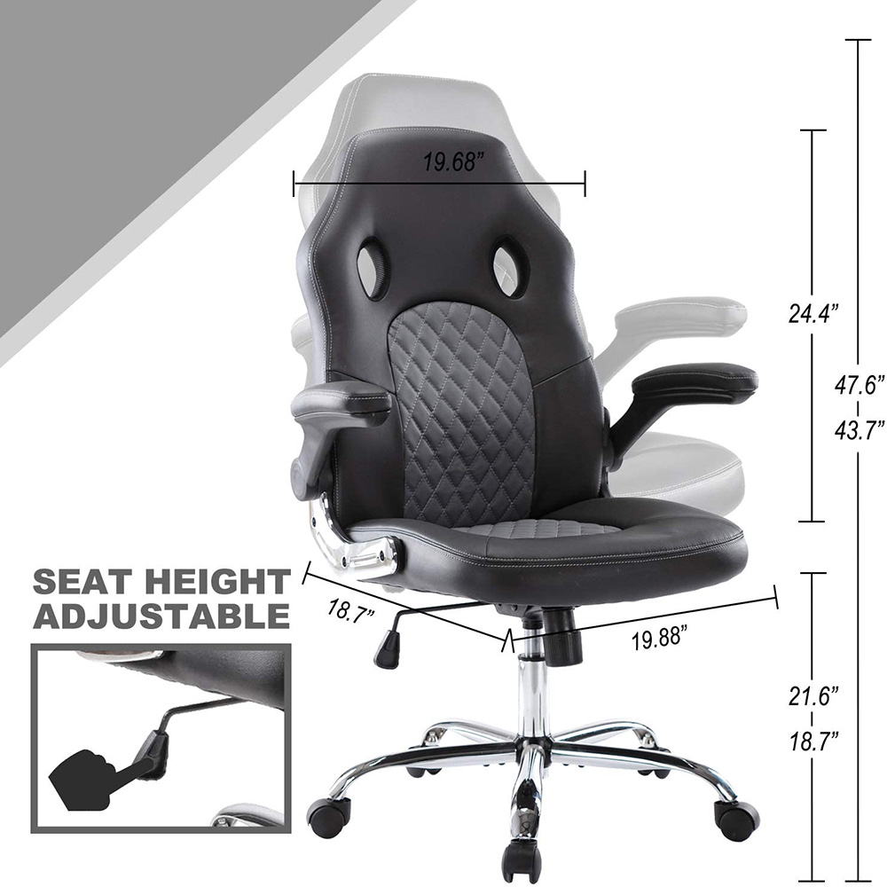 Home Office Leather Adjustable Task Chair with Ergonomic High Backrest and Flip-up Armrests - Black