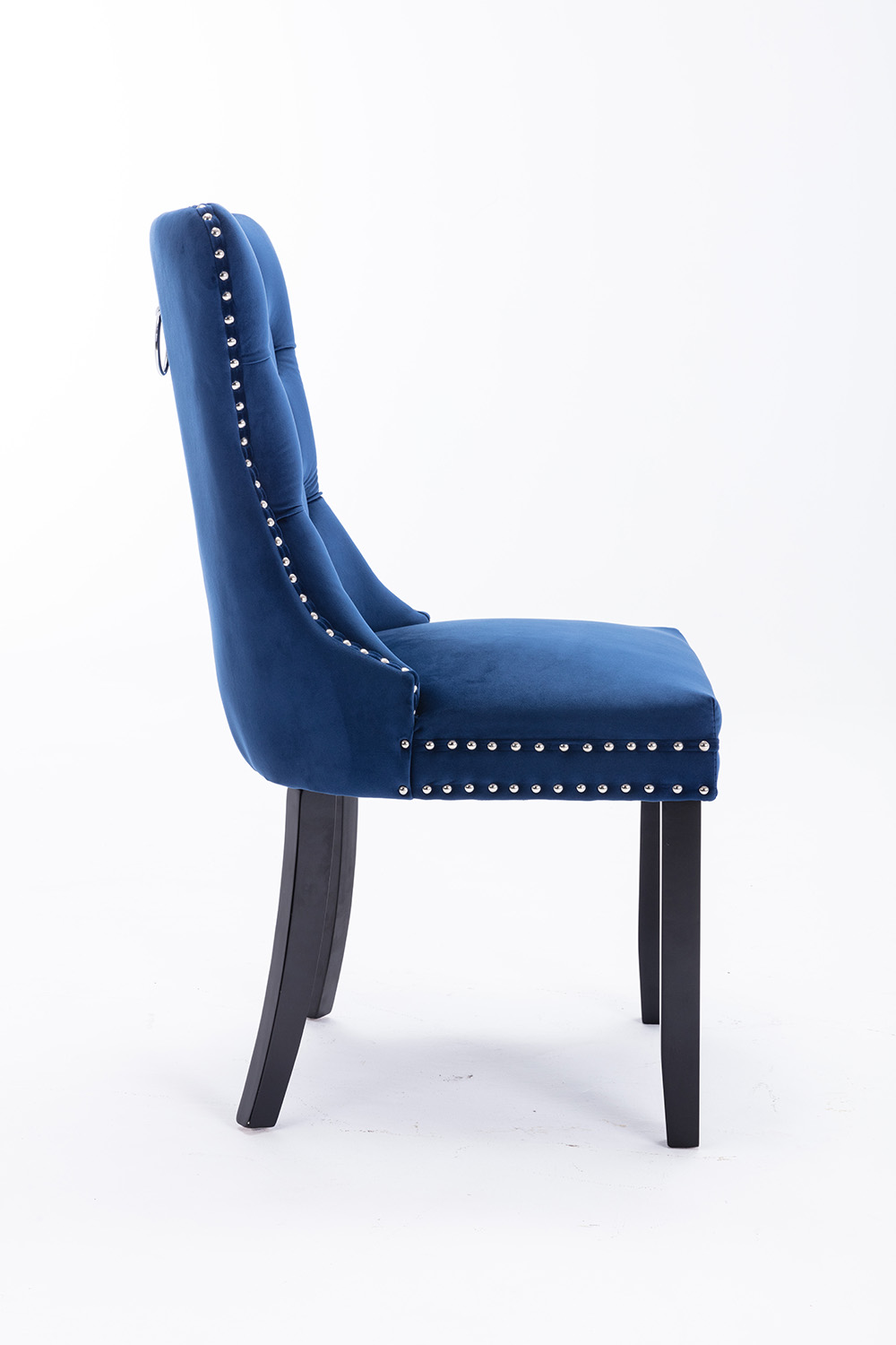 Velvet Upholstered Dining Chair Set of 2, with Curved Backrest, and Wooden Legs, for Restaurant, Cafe, Tavern, Office, Living Room - Blue