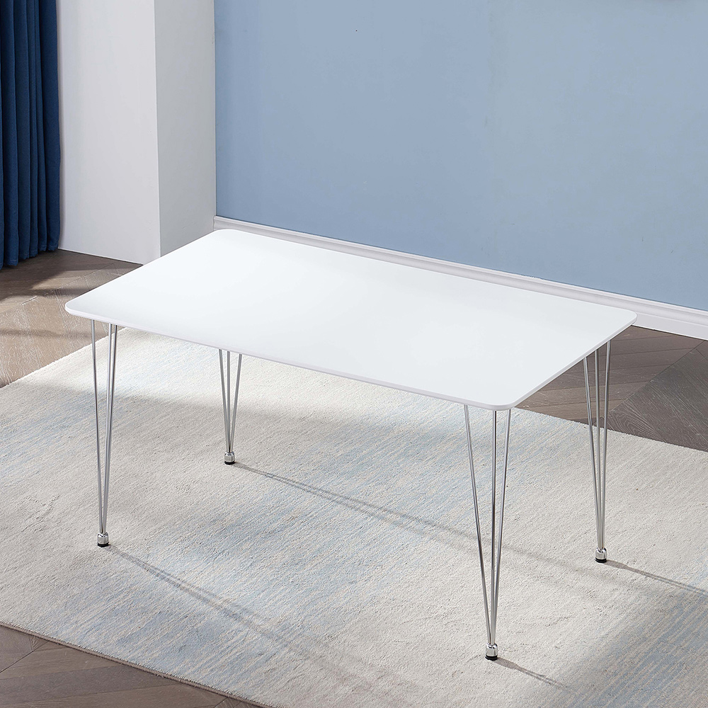 55.16" Rectangle Dining Table with Wooden Tabletop and Chrome Legs, for Restaurant, Cafe, Tavern, Living Room - White